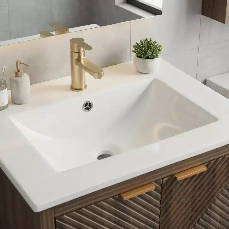 24 Brown Bathroom Vanity with Sink Combo, Textured Doors & Drawer, Pine Legs