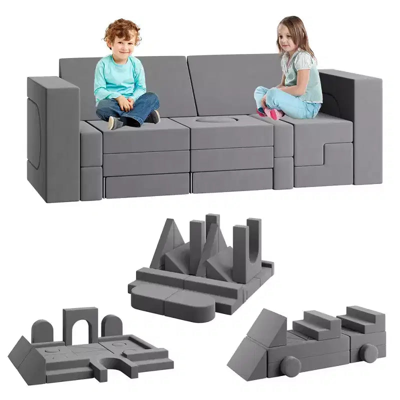 22-Piece Modular Kids Play Sofa, Soft Foam Toddler Couch & Activity Playmat Furniture, Washable 2-Seater Convertible Lounge Chair for Playroom