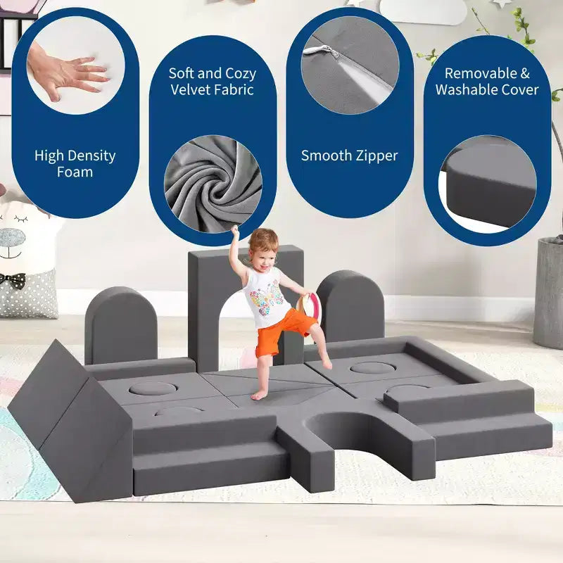 22-Piece Modular Kids Play Sofa, Soft Foam Toddler Couch & Activity Playmat Furniture, Washable 2-Seater Convertible Lounge Chair for Playroom