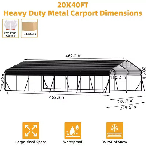 20x40 ft Metal Carport, Heavy-Duty Vehicle Shelter with Galvanized Steel Roof, Powder Coated Frame, Easy Setup for Cars Trucks RV Protection