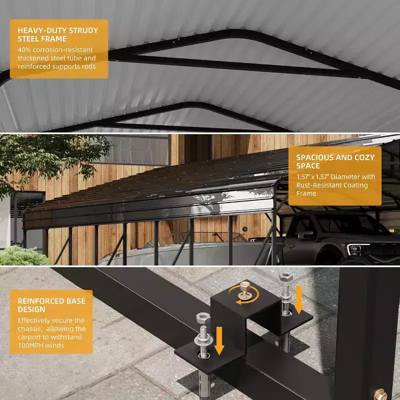 20x40 ft Metal Carport, Heavy-Duty Vehicle Shelter with Galvanized Steel Roof, Powder Coated Frame, Easy Setup for Cars Trucks RV Protection