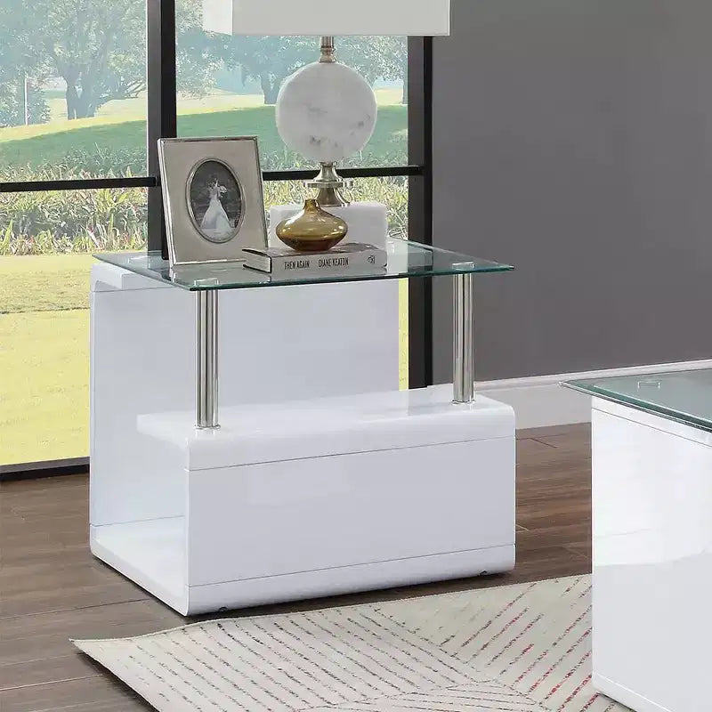 24" Nevaeh High Gloss Finish Accent Table Clear Glass/White