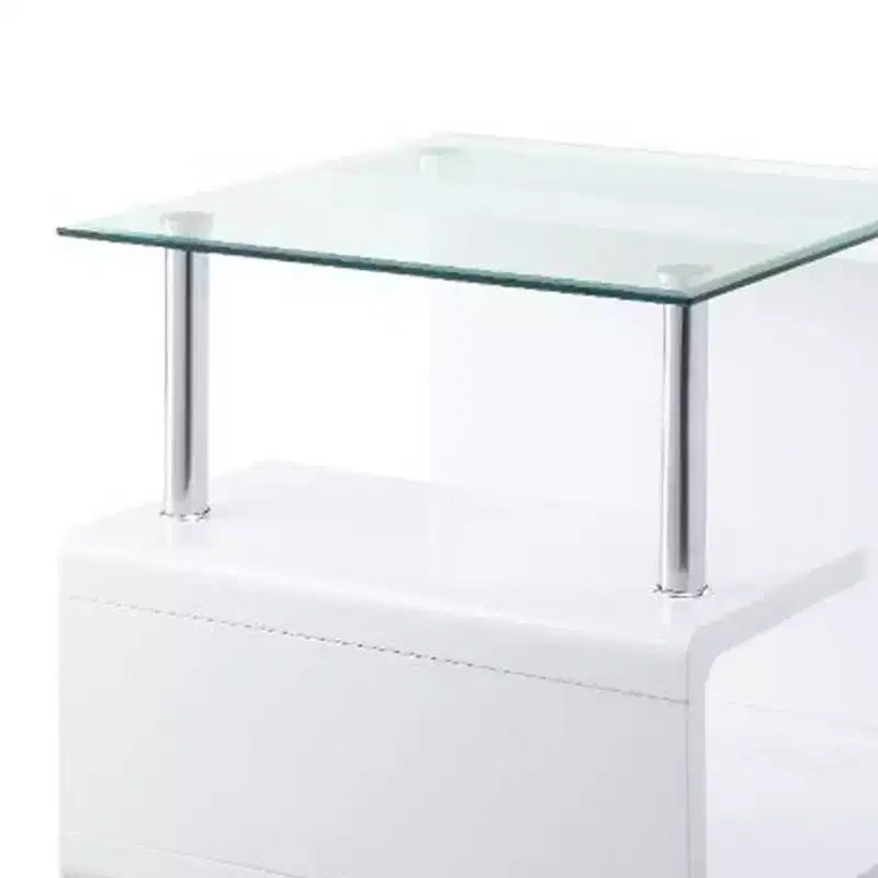 24" Nevaeh High Gloss Finish Accent Table Clear Glass/White