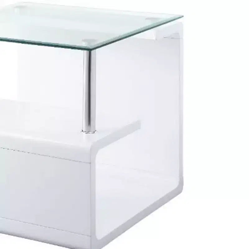24" Nevaeh High Gloss Finish Accent Table Clear Glass/White